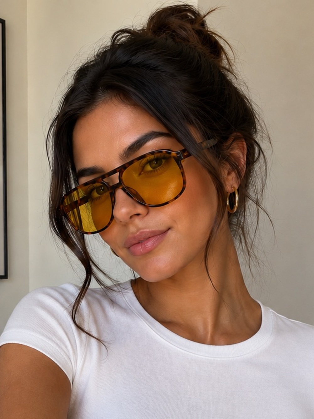 New Women’s Tortoise Aviator Sunglasses Yellow Lenses